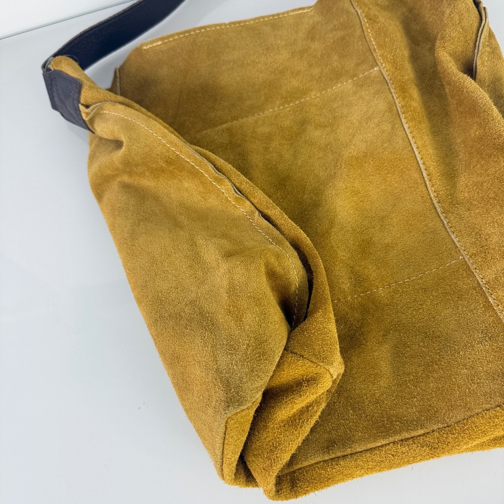 Moda in Italia Hobo Bag Tote Womens Mustard Yellow Suede Leather Slouchy Zip - Picture 8 of 14